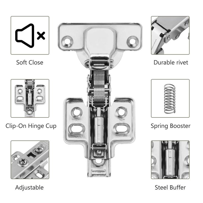GoDyna 10Pcs Cabinet Hinges with 35 mm Screw 110 Degree Closing Hinge Cover Hinge Nickel-Plated for Kitchen Cabinet Wardrobe Door Bathroom 3