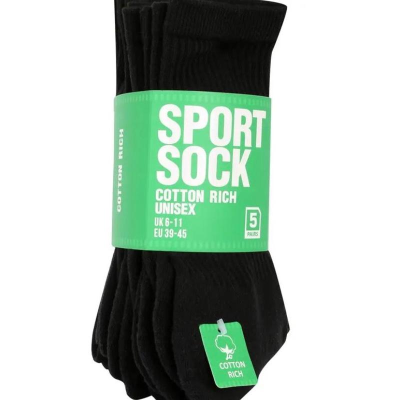 10 Pairs Men's Cotton Rich Black Sports Work Socks Uk Size 6-11 Cotton 1