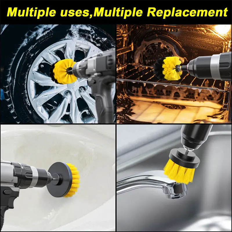 3Pcs DRILL ATTACHMENT CLEANING BRUSH SET POWER SCRUB HOME CAR TILE BATHROOM UK 2
