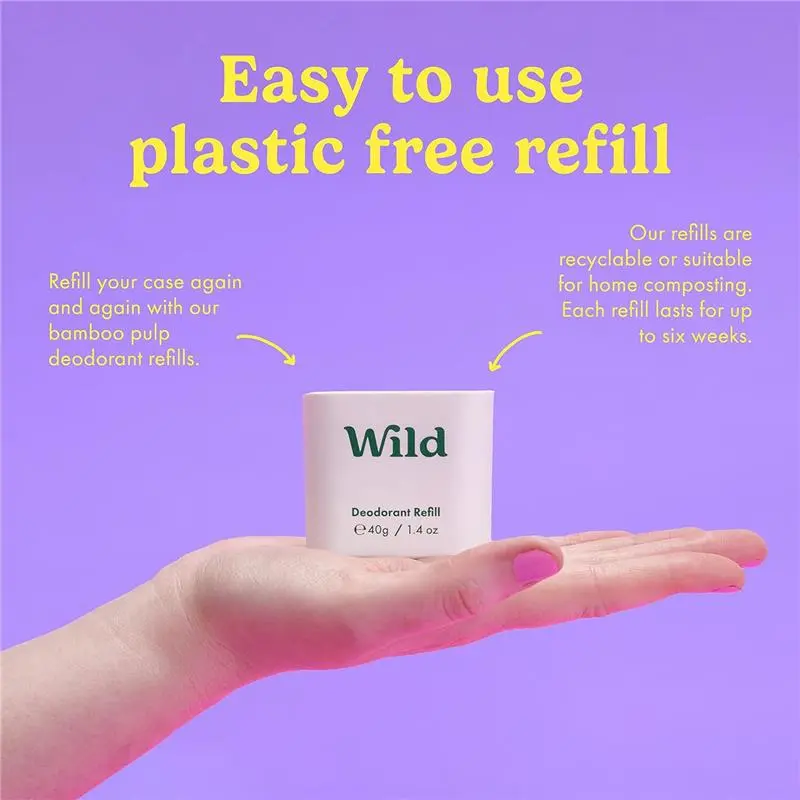 "Wild - Natural Refillable Deodorant | Aluminum Free | Fresh Cotton & Sea Salt, Jasmine & Mandarin, Coconut & Vanilla | Long Lasting Protection" Body Care Comfort Cleanser Cosmetic Plastic 5