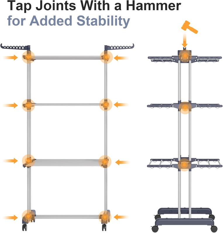 Trintion Clothes Drying Rack 3 Tier Adjustable Rolling Laundry Hanger with Foldable Wings Large Stainless Steel Garment Dryer with Casters for Outdoor Indoor 1