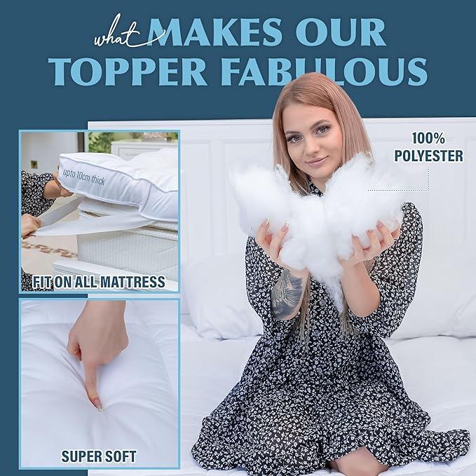 ACRALI HOME Mattress Topper Bed 4 Inch/10cm Quilted Single Mattress Topper Thick Breathable Hypoallergenic 4