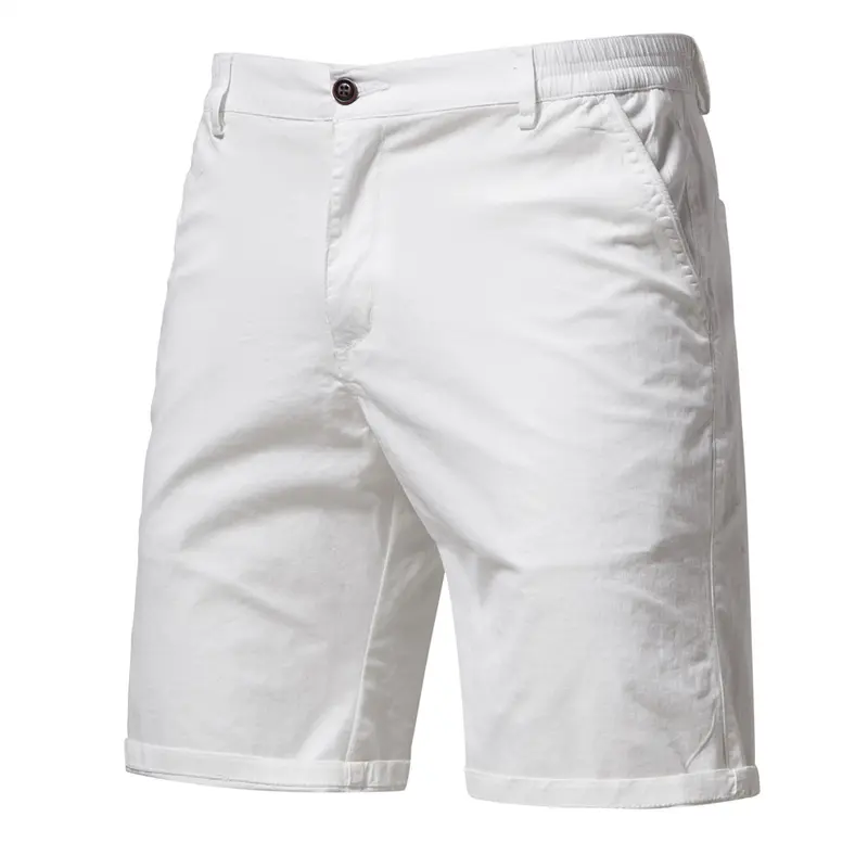 Fashion Mens 100% Cotton Business Casual Shorts Summer New Social Elastic Waist Cargo Shorts Bermuda Beach Gym Shorts Men Menswear Pocket 8