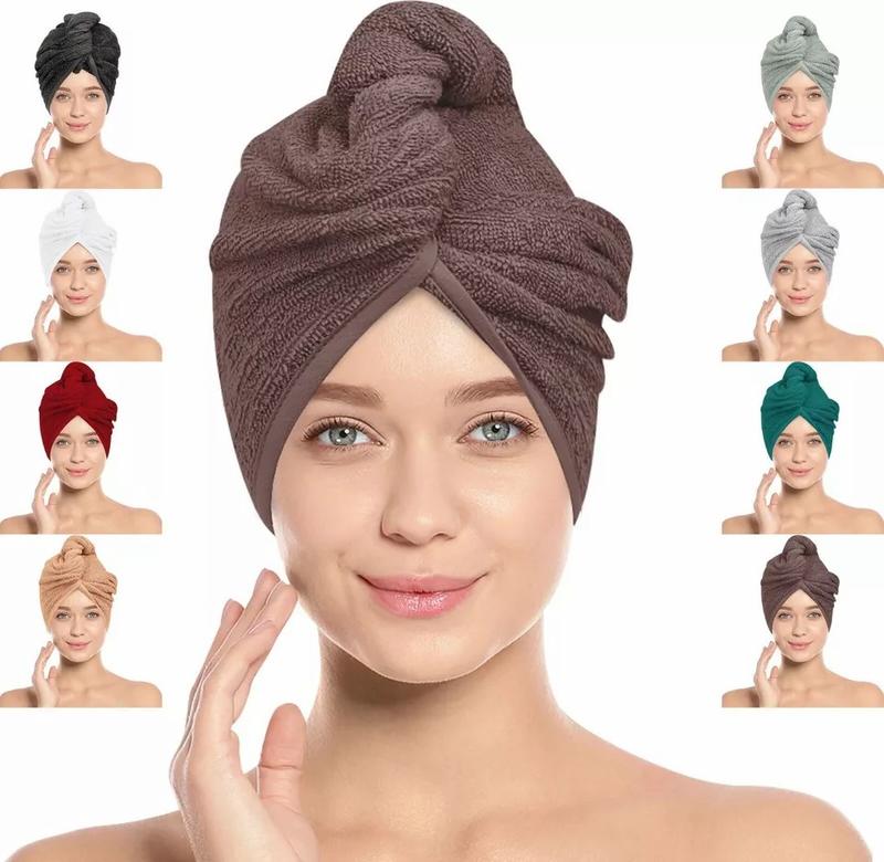 Hair Drying Turban Towel 100% Cotton Twist Wrap Quick Dry Head Bath Cap Hat Band Gift Pack 5