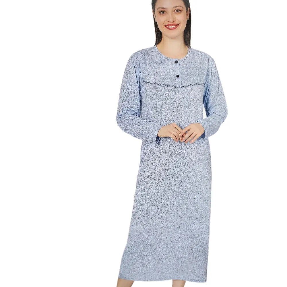 100% Cotton Long Sleeve Long Nightdress for Women - Size M to 3XL - Loungewear and Nightwear