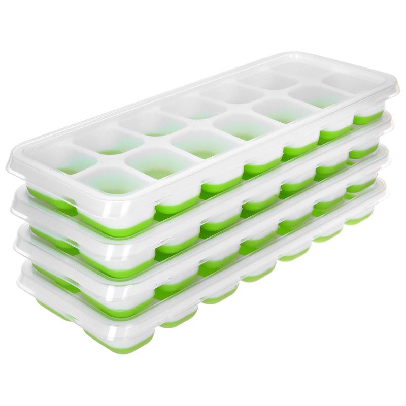 Silicone Ice Cube Trays Stackable Easy-Release Free Cocktail Freezer 4 Pack Ice Cube Tray with Lid Easy to Clean Ice Cube Moulds Save Freezer Space Reusable Ice Trays BPA Free Flexible Silicone Ice Cube Trays Removable Cubes for  Drinks  Kitchen Set 6