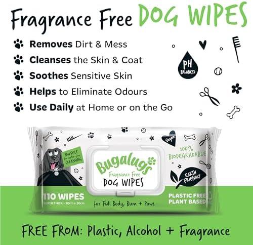 100% Plastic Free Biodegradable Dog Wipes - Full Body, Eye, Ear, Bum & Paws - 110 Count (Fragrance Free) for Sensitive Dog & Cat Grooming 7