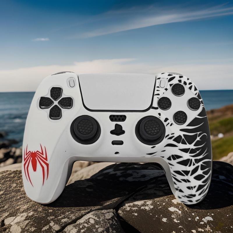 CrazyDiy Silicone Skin Controller covers for PS5 Controllers - 1pc - Red, White & Black Colours - Spider Theme - High Quality Material 1