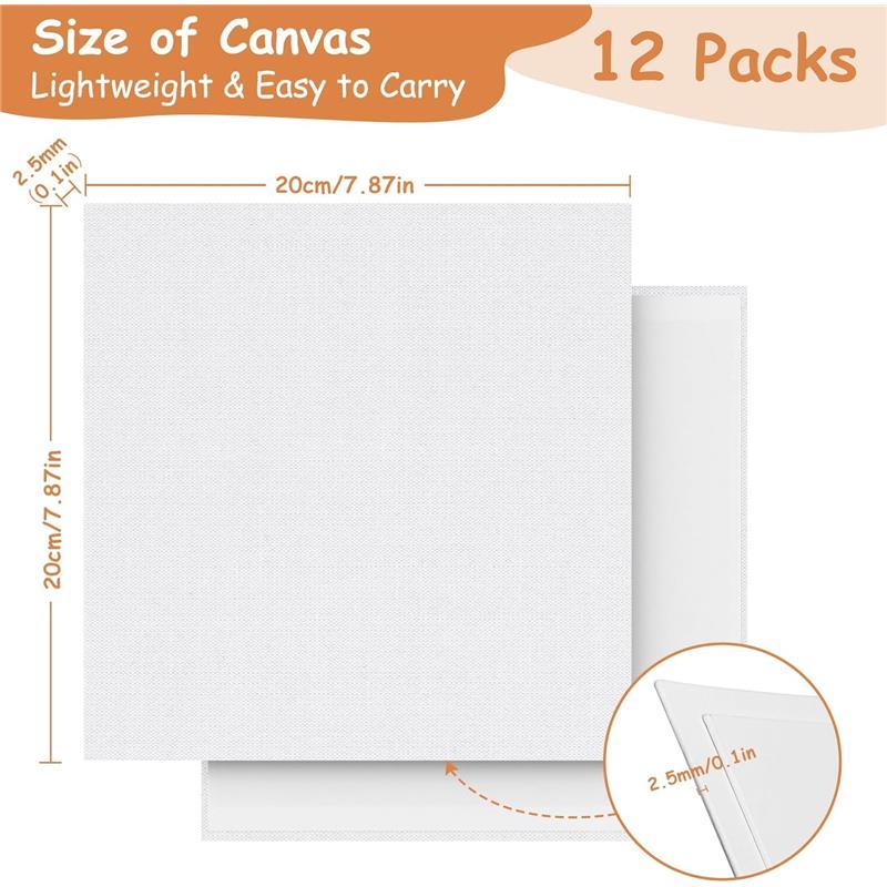 12 Packs Canvas for Painting, 20X20cm Painting Canvas Cotton Acid-Free Canvas Boards for Acrylic Painting, Oil Paint & Wet Water Art Media, Hobby Painters and Beginner 0