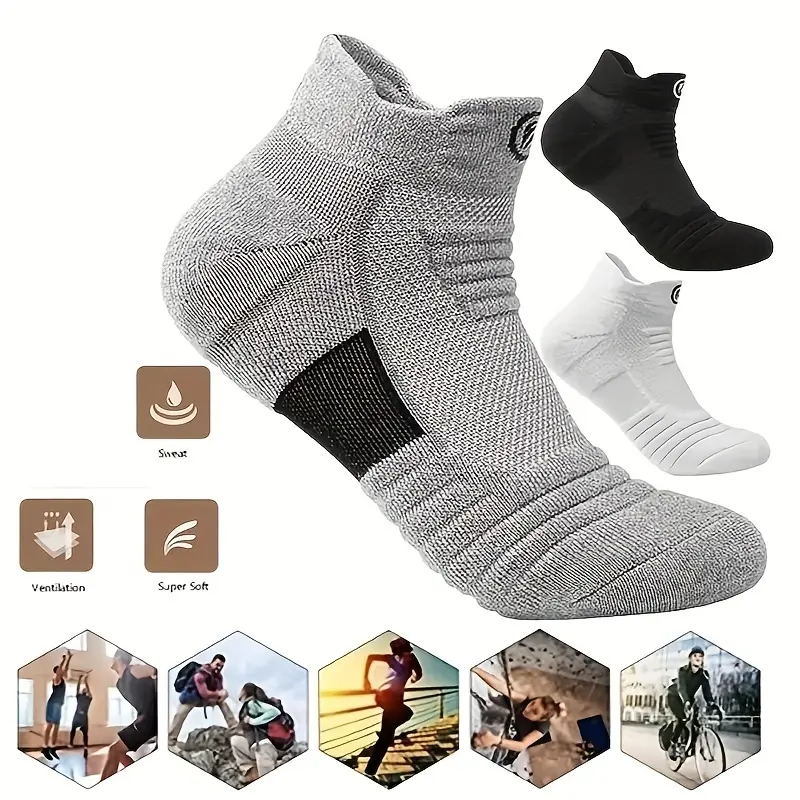 4pairs, Men's Thickened Towel Bottom Sweat-absorbing Socks Non-slip Breathable Shock-absorbing Sports Outdoor Socks 1