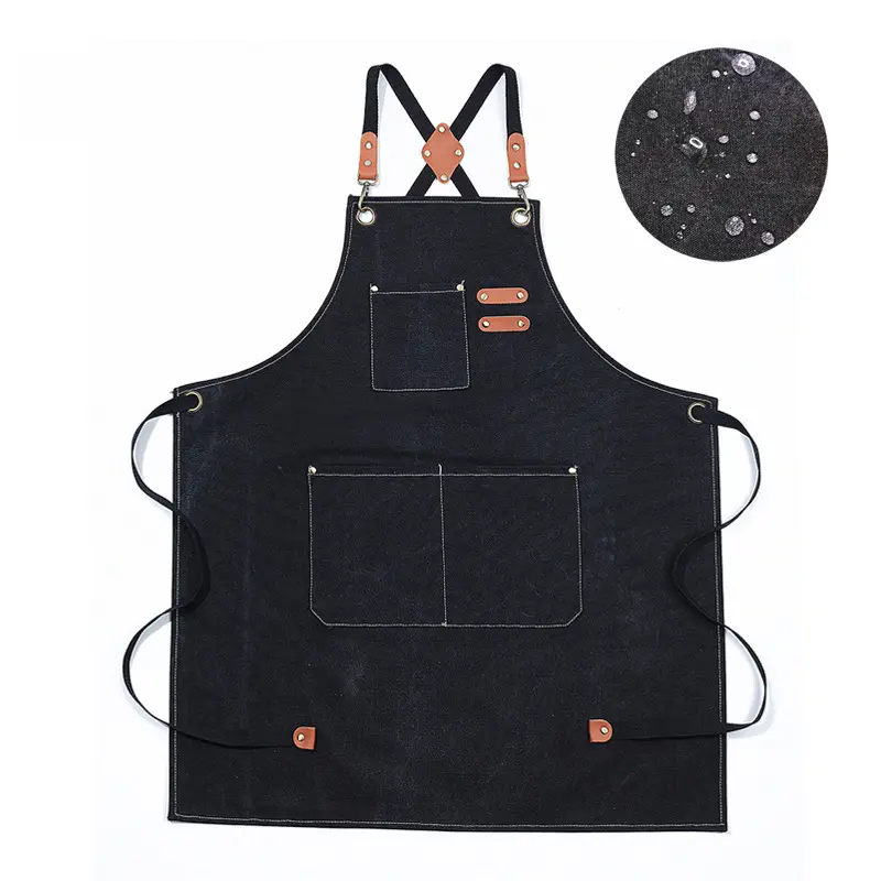 Waxed Canvas Apron for Woodworking Chef Workshop Unisex - Black 4