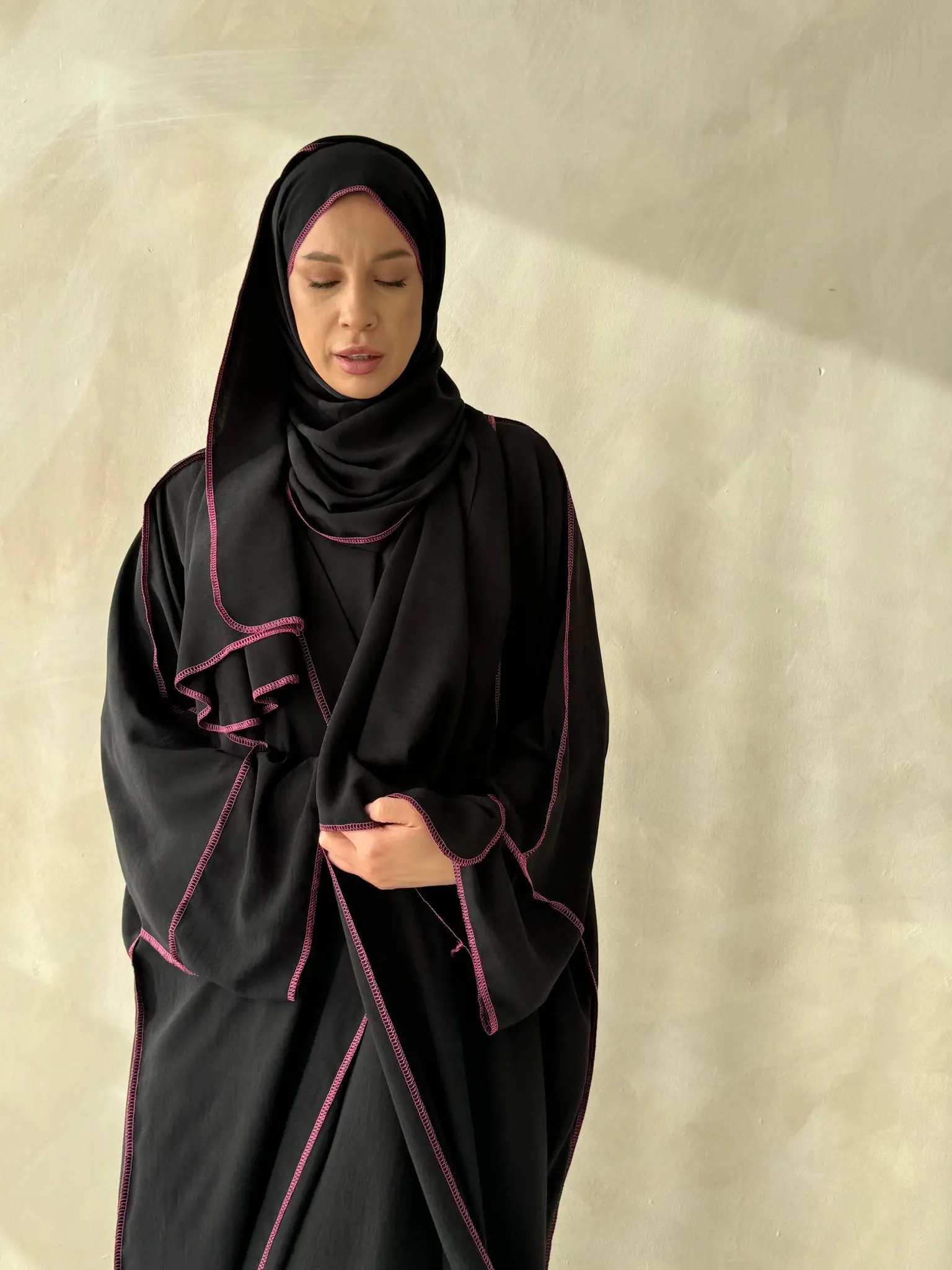 Bintbladi - Jawhara Abaya with Outer stitch in Crepe - 3 Piece Set - Available in various colours