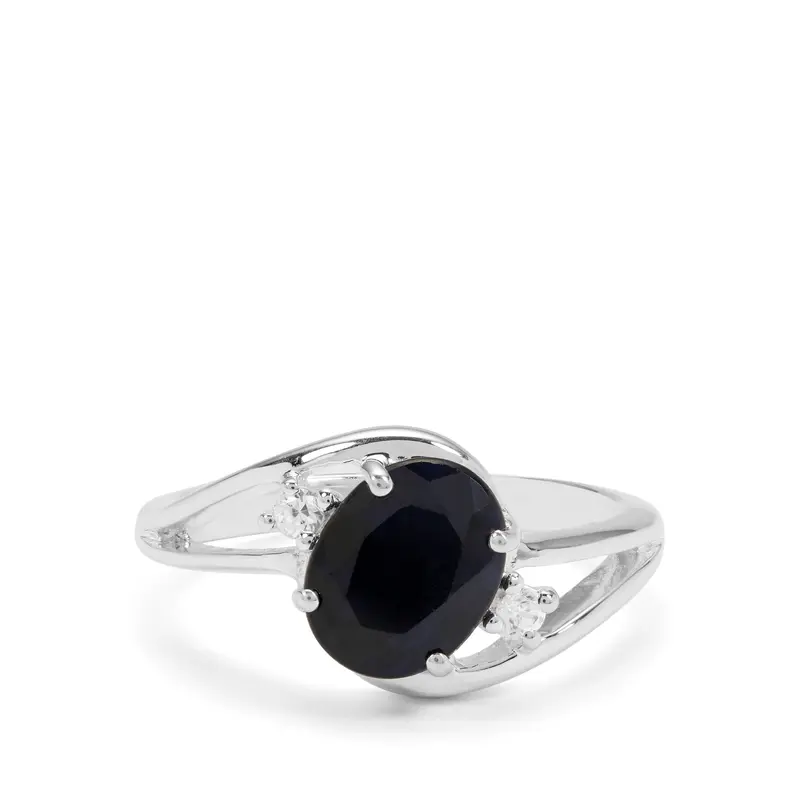 Madagascan Blue Sapphire & White Zircon Silver Ring 0