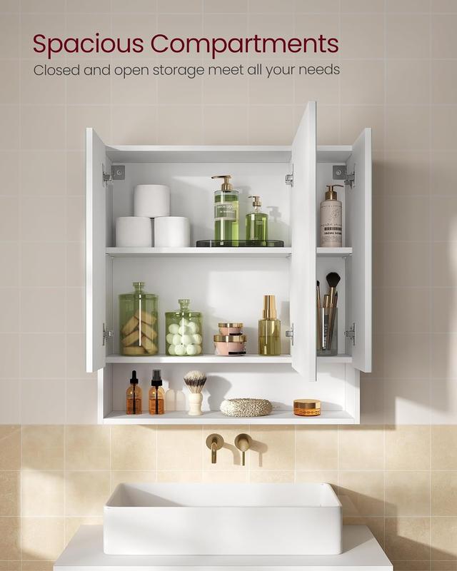 VASAGLE Bathroom Mirror Cabinet, Bathroom Cabinet with Mirror, Wall Mirror Cabinet, Open Compartment, Adjustable Shelves 3