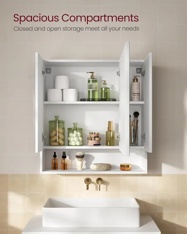 VASAGLE Bathroom Mirror Cabinet, Bathroom Cabinet with Mirror, Wall Mirror Cabinet, Open Compartment, Adjustable Shelves 3