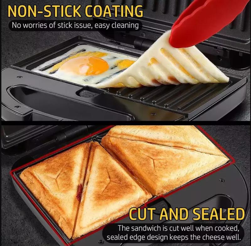 3-in-1, SANDWICH TOASTER WAFFLE MAKER IRON TOAST PANINI PRESS NON-STICK Interchangeable Non-Stick Cooking Plates, Waffle, Panini Press, Snack Maker, Toastie Sandwich Toaster, LED Indicator Lights, 750 W, Black 6