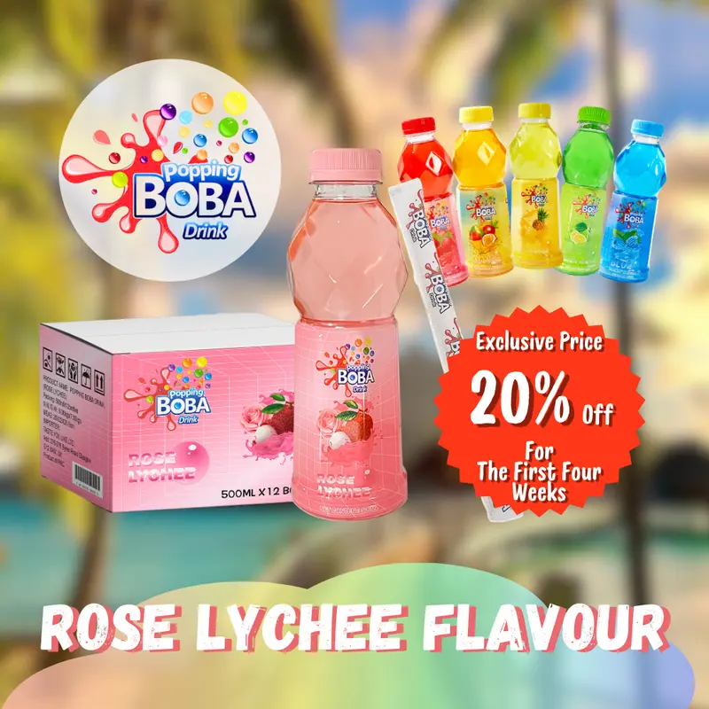Popping Boba Drink Rose Lychee Flavour 500ml 0