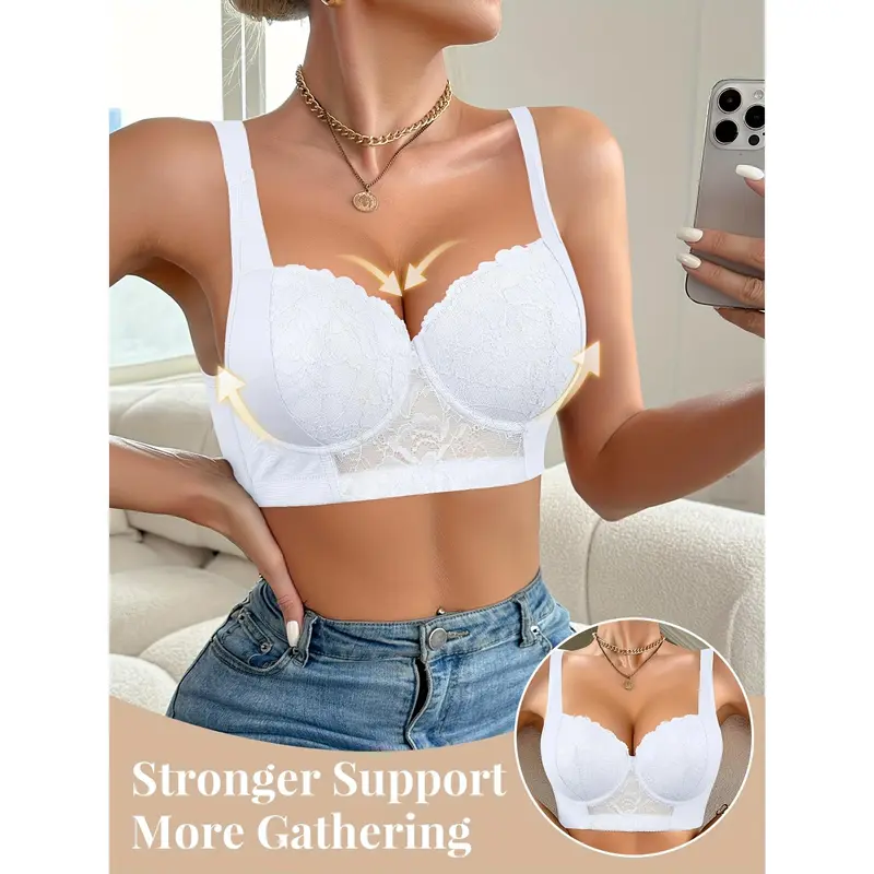 Elegant Lace Push-Up Bra for Women - Comfortable, Anti-Sagging with Enhanced Support, Non-Removable Pads, Hand Washable, White Floral Lace Detail, Antisagging Bra|Feminine Undergarment|Elastane Comfort 2