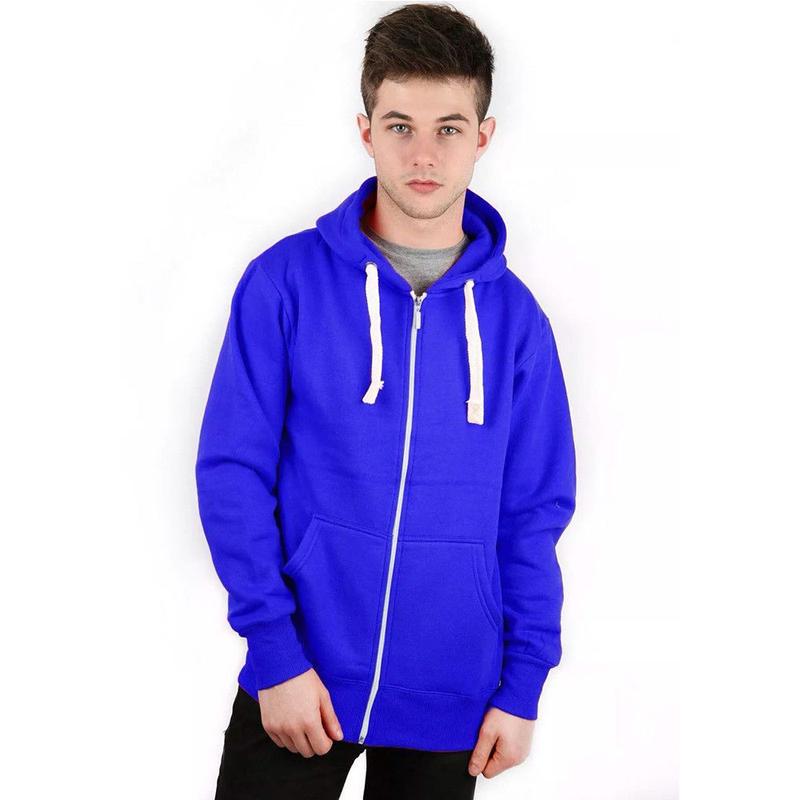 Men's Plain Zip up Hoodie in Fleece, White Drawstring and Zipper, Front Pockets and Hood- Boys Basic Hoody, Size Medium to 5XL 5