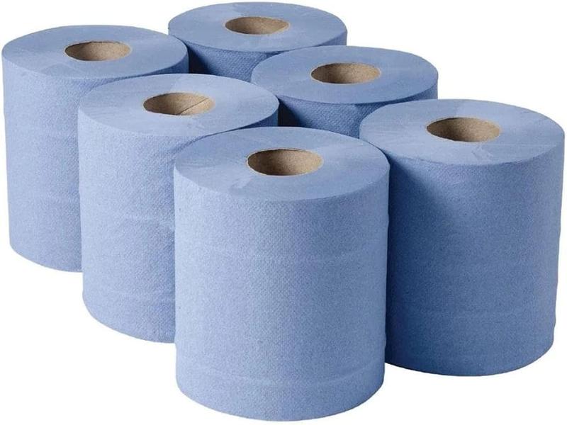 Centrefeed Blue Roll - 2 Ply Embossed Blue Paper Towel Roll (Pack of 12 Rolls) and (Pack of 6 Rolls) Toilet Wipes 1