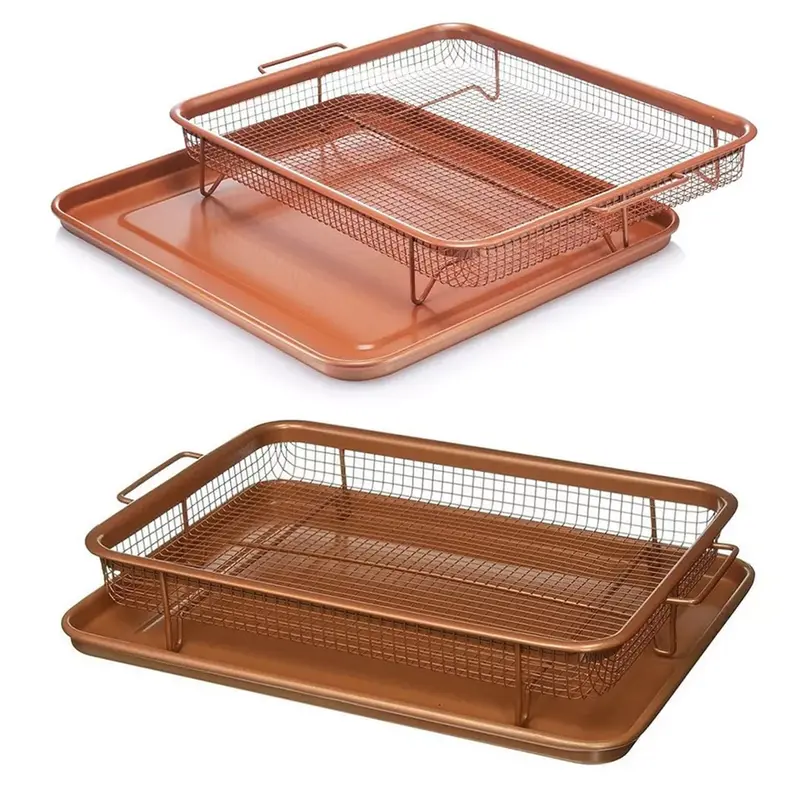 Copper Crisping Tray Copper Crisper Non-Stick Oven Mesh Baking Tray Chips Basket Non-stick,Oven-safe,Crispy Results,Easy Cleaning,Even Heating Bakeware 3