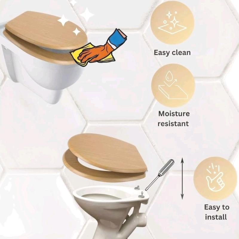 18" Wooden Toilet Seat Oval Heavy Duty Easy Clean 1