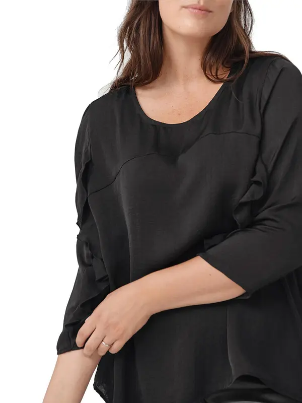 Black Satin Blouse Plus Size 18 20 22 24 26 28 30 Frill Sleeve Silky Top 790 1