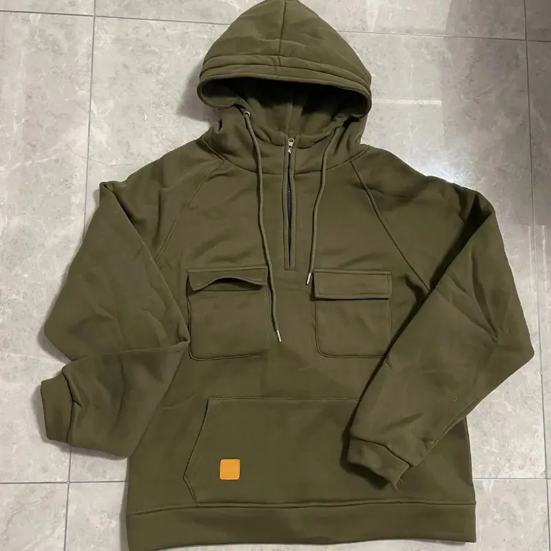 Half Zipper Men's Tactical Hoodies Solid Warm Fleece Military Sweatshirts Multi Pockets Male Hooded Jackets Thick Outdoor Polar Menswear Tops 3