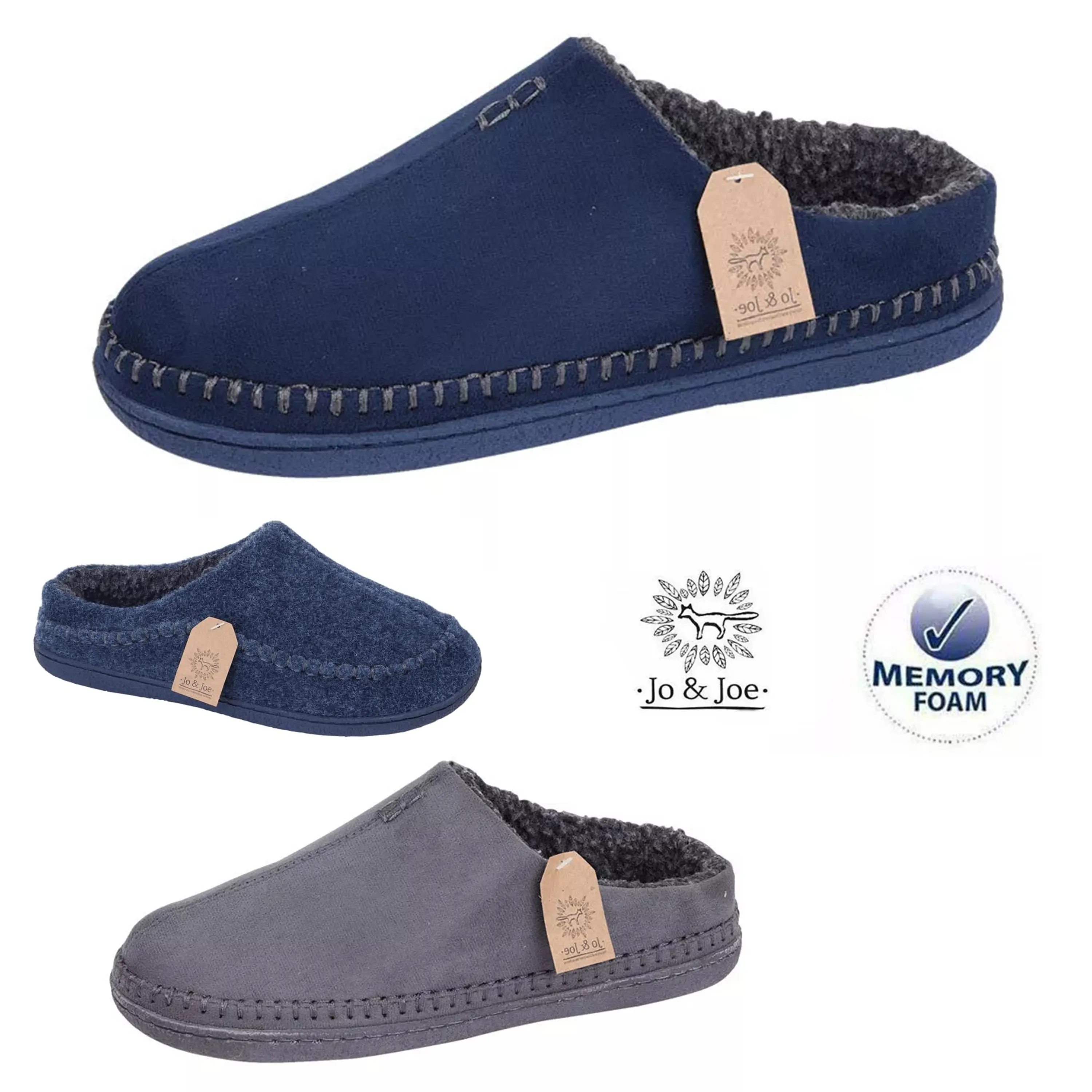 Men's Jo & Joe Slippers Slip On Mule Faux Fur Warm Fleece Lined Memory Foam Shoes Boy Walking Shoes Footwear Comfort Decor Slipon Nail Sweat slippershoes