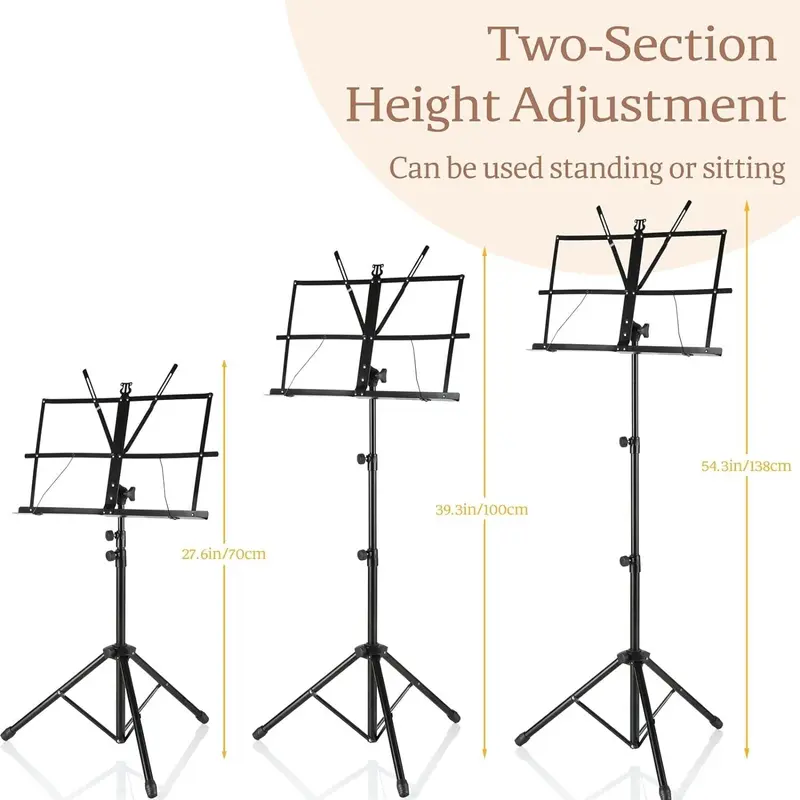 Portable Folding Sheet Music Stand Holder, Height Adjustable, Light & stable+Bag 7