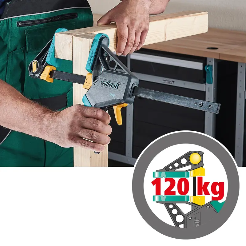 wolfcraft EHZ PRO One-Hand Clamp for Clamping and Opening, 100/450 mm 7