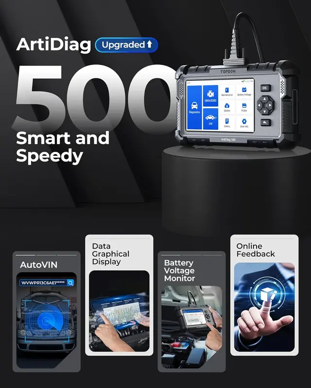 OBD2 Code reader Scanner ArtiDiag500, Engine ABS SRS Transmission Car Diagnostic Tool for all cars, 6 Reset Services for Oil/SAS/TPMS/ETS/BMS/Brake, Wi-Fi Free Update 5