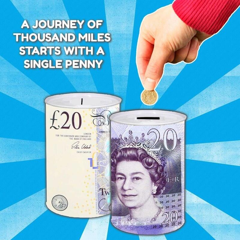 Money Box Tin £5 £10 £20 £50 Pound Note Kid Saving Cash Piggy Bank Box Decor Gift Light Security Ornaments 8