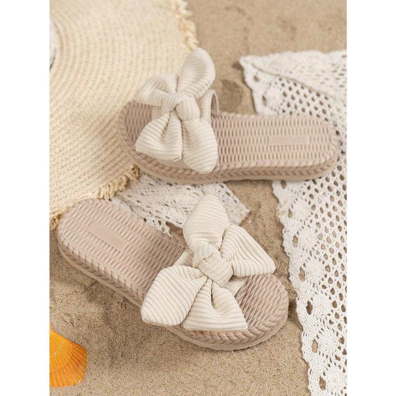 1pair Lightweight Fashionable Bowknot Girls' Beach Slippers, Simple Style 2