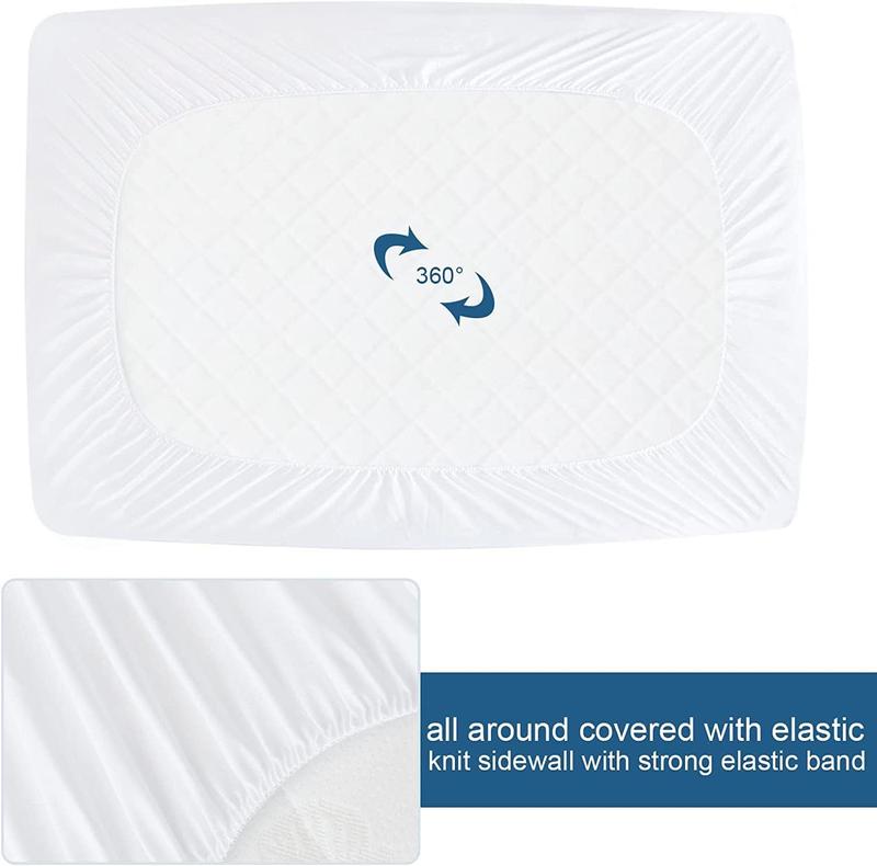 Quilted Mattress Protectors 100% Waterproof Super Soft Cosy Anti Allergy, Non-Noisy and Comfortable Fitted Style Made Of Microfiber Matress Protectors Bed Cover Available In White Colors Sizes ( Moses, Single, 4FT/Small Double, Double, King, Super King) 4