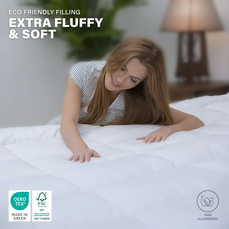 Super Soft Mattress Topper 10cm Deep Luxury Hotel-Quality Washable Non-Allergenic Super Absorbent Comfort at Home Super Soft & Plush Box Stitched Quilted Bed Topper with 4 Corner Strap Available in ALL UK Sizes Money Back Guarantee 4