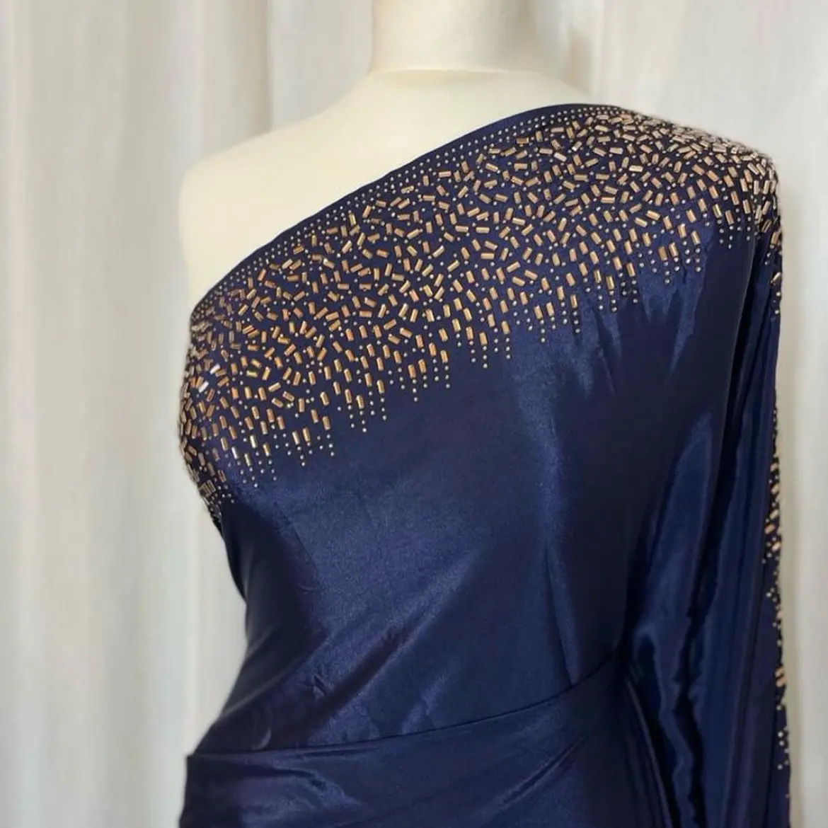 Navy blue satin saree