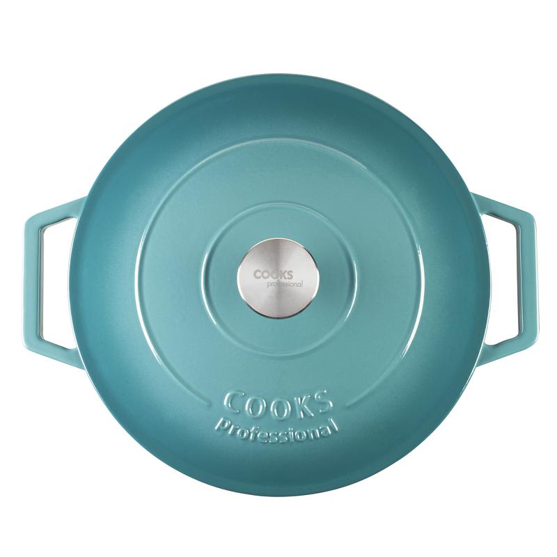 Cooks Professional Cast Iron Casserole Set of 3 | 20cm, 26cm & 28cm | Enamelled Inside & Out | Graduated Teal 7