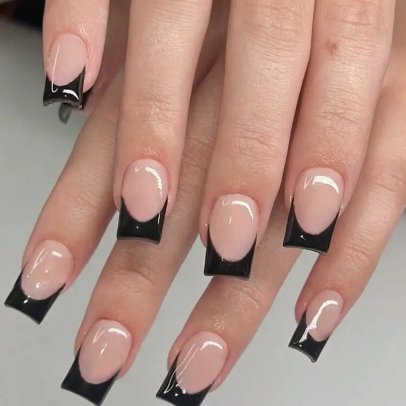 Valentines Long Square Black Heart & French Design 4