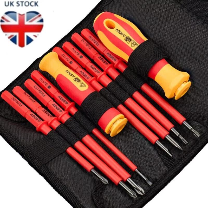 10 Piece VDE Insulated Electrician Interchangeable head Screwdriver Set & Pouch 0