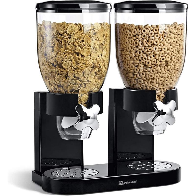 Double Cereal Dispensers -Dry Food Double Canisters With Stand Kitchen Storage Dispenser Transparent Storage Container for Cornflakes, candy, nuts, beans, granola (Black) Coffee Utensils Plastic 2