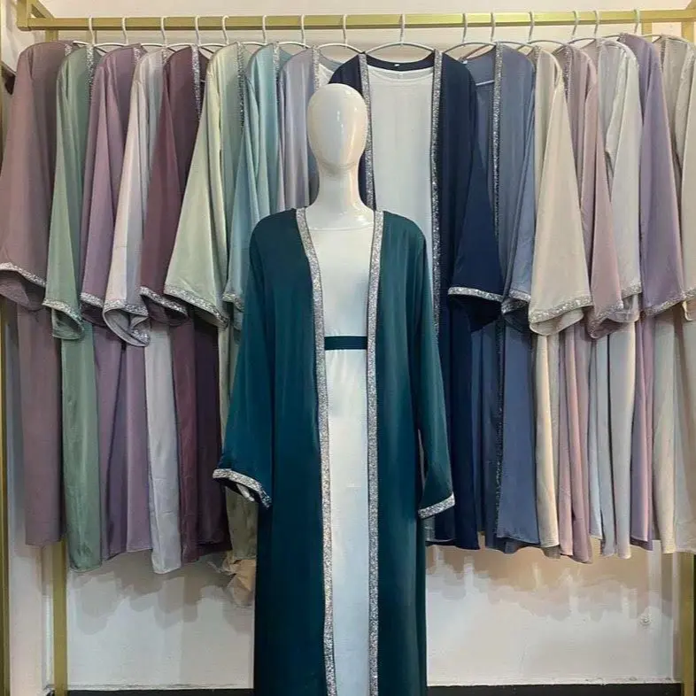 Crescent Modesty Layla Emerald Open Abaya Set with Inner Abaya and Belt (3 PIECES)- Modest Fashion, Available in 52 - 60, Muslim Fashion Islamic Clothing