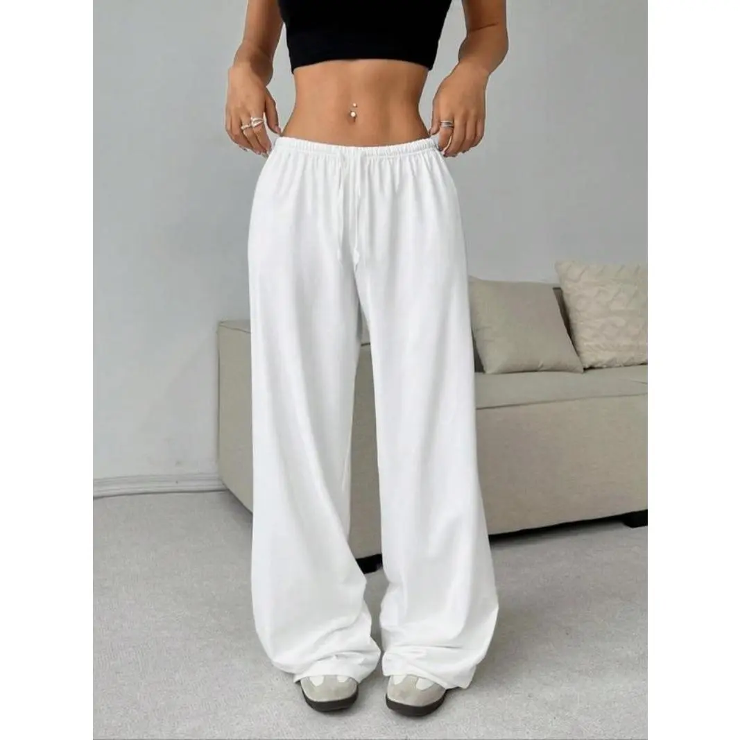 Women's Plain Drawstring Waist Wide Leg Pants, Casual Comfy Trousers for Daily Wear, Ladies Bottoms for All Seasons