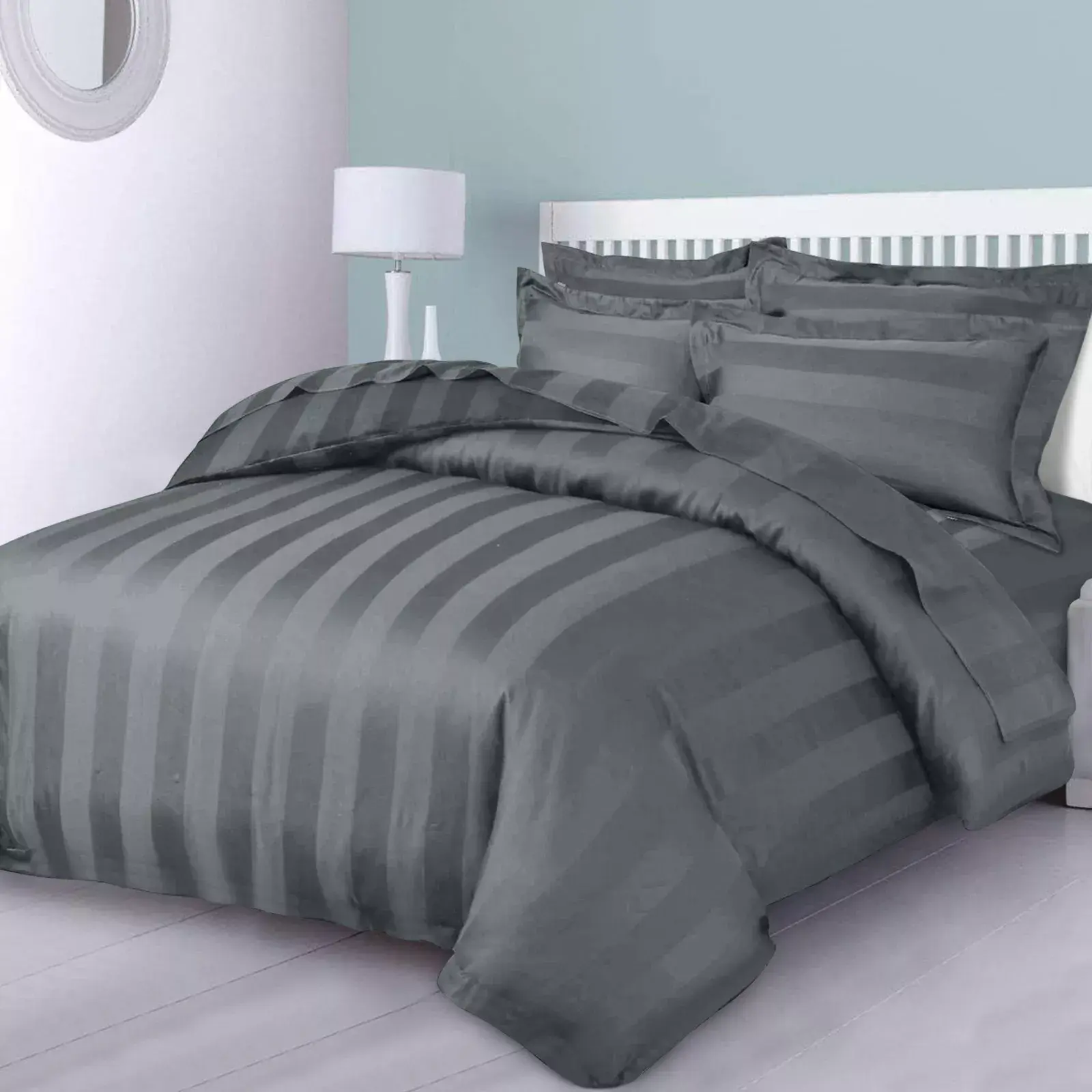 Luxurious Hotel Quality Affordable Bedding with Satin Stripes, Includes Duvet Cover and Pillowcases