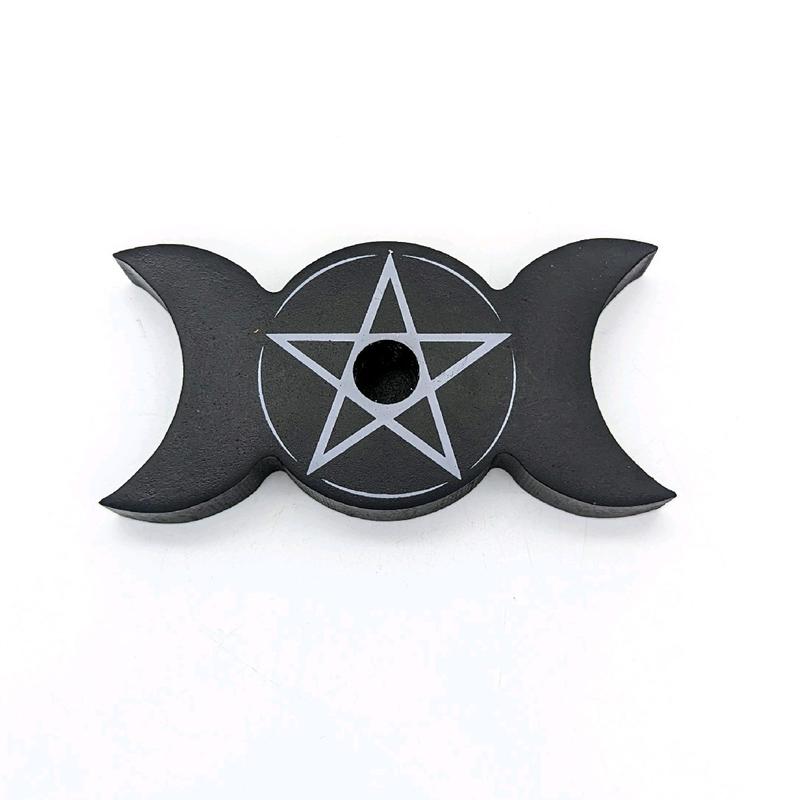 Pentagram, Incense Magic Spell Gift Set - Triple Moon Pentagram Candle Holder, White Sage Incense Cones, Palo Santo Incense Cones, Metal Pentagram Incense Dish, Magic Spell Candles 6