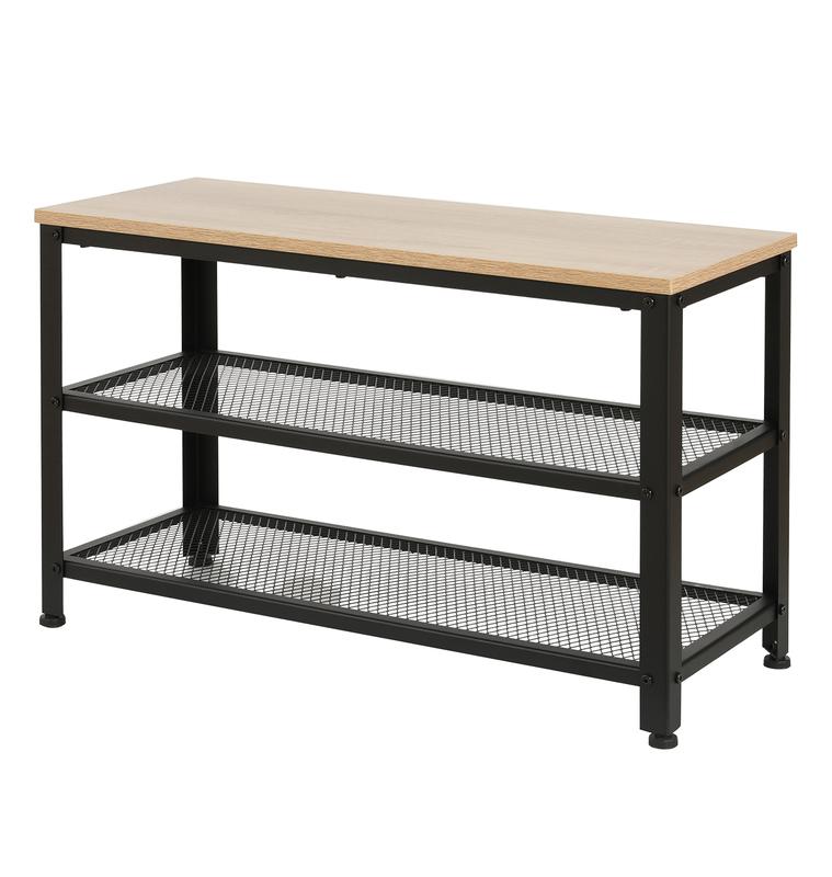Hallowood Furniture Malvern 2 Tier Metal Shoe Rack with Wooden Oak Effect Top, Modern Shoe Storage, Shoe Rack Storage Organiser Shelf, Small Entryway Bench, Narrow Shoe Rack for 6 Pairs of Shoes 7