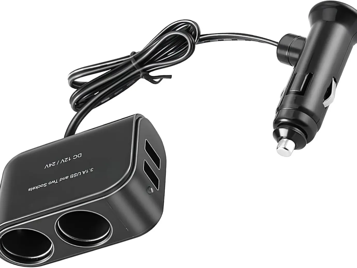 Dual Car Charger with 2 USB Ports and 2 Cigarette Splitter Sockets for Smartphones and Tablets