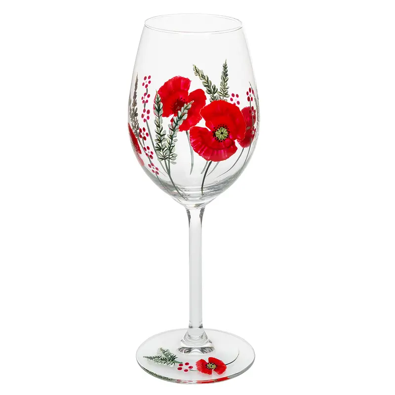 Shudehill Giftware Hand Painted Floral Design Wine Glass - Lavender, Poppy, Daisy, Butterfly, Bee, Dragonfly, Meadow Unique Pretty Designs Drinkware Drink 8