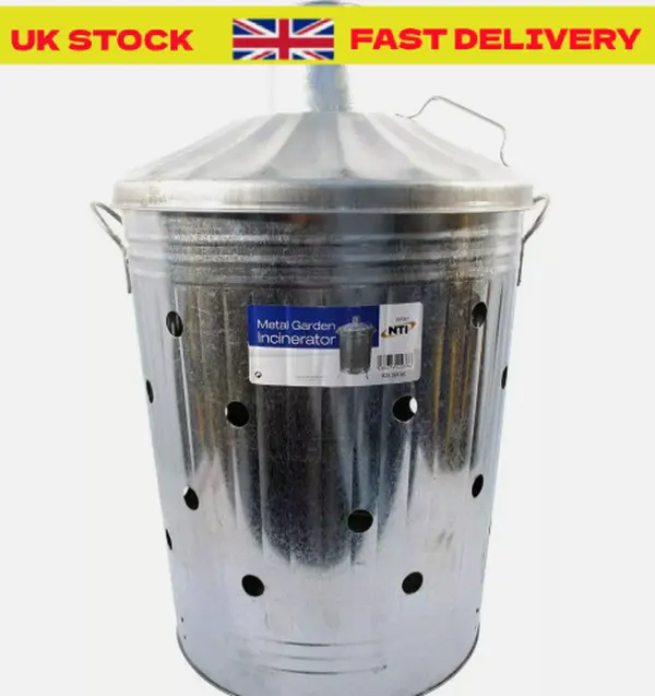 MEDIUM INCINERATOR GALVANISED METAL GARDEN WASTE RUBBISH WOOD FIRE BIN BURNER