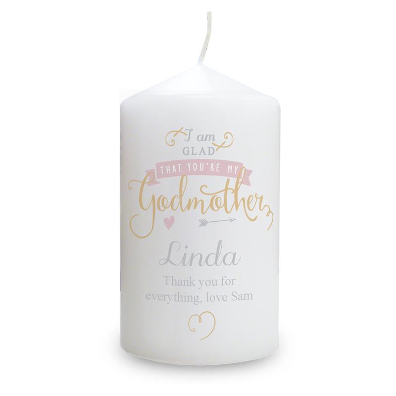 Personalised I Am Glad... Godmother Pillar Candle 1
